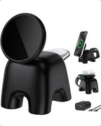 2026 Magnetic Wireless Charging Station, 15W Ultra-Fast Charger Stand for iPhone 17 16 15 14 13 12 Pro Max, 5W for Apple Watch&Airpods, 2-in-1 Foldable Charger for Home/Office/Travel(with 30W Adapter) - color: Black