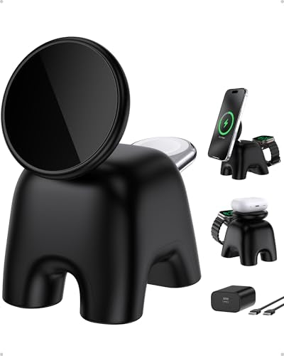 2026 Magnetic Wireless Charging Station, 15W Ultra-Fast Charger Stand for iPhone 17 16 15 14 13 12 Pro Max, 5W for Apple Watch&Airpods, 2-in-1 Foldable Charger for Home/Office/Travel(with 30W Adapter) - color: Black