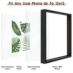 MUYE 12x12 Floating Frames Set of 2,Double Glass Picture Frame Display Any Size Photo up to 12x12,Wall Mount or Tabletop Standing,Black - color: Black, size: 12x12