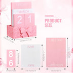 AceOrbit Pink Bow Wood Block Perpetual Calendar Coquettish Desk Decor Cute Month Week Date Display Decorative Block Calendar for Women Office Home Desk Gift for Women - style: Pink Bow