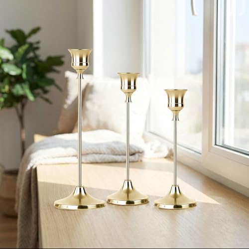 1 Sets Candle Holder Gold Candlestick Holders - HearthLume Vintage Modern Metal Taper Candle Holders, Decorative Centerpiece for Table Mantel, Wedding Kitchen Home Decor, Wedding Gift,3Pcs - color: Gold, size: 3pcs
