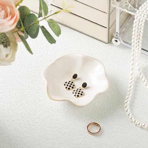 Ceramic Ring Dish, Jewelry Dish Holder, Small Trinket Tray Plate for Earrings Rings Necklaces Keys, for Mom Friend Sister (White Surface) - color: White Surface