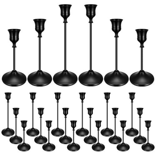 24PCS Brass Gold Taper Candle Holders Set, Vintage Metal Candlestick Holders for Table Centerpiece, Wedding Reception, Festive Christmas Mantel Decoration Black - color: Black