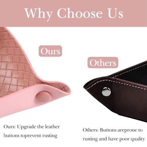 KINIVA 2 Pack PU Leather Jewelry Valet Tray for Men Women,Small Key Bowl for Entryway Table,Portable Travel Catchall Dice Tray (Square-Pink-2pcs) - style: Square-Pink-2pcs