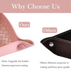 KINIVA 2 Pack PU Leather Jewelry Valet Tray for Men Women,Small Key Bowl for Entryway Table,Portable Travel Catchall Dice Tray (Square-Pink-2pcs) - style: Square-Pink-2pcs