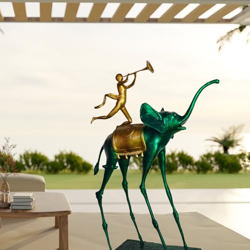 Green Bronze Elephant Sculpture - 25.6” Tall Surrealist Artwork by Salvador Dali, Abstract Handmade Hot-Cast Bronze Statue - Art Collectibles Decorative and Gifts (Green) - color: Green