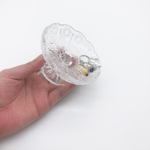 Small Flower Ring Dish Jewelry Tray, Glass Jewelry Dish, Crystal Ring Holder Jewelry Plate Dish, Nightstand Decor Clear Jewelry Bowl Dish for Earrings,Vanity Decorative Tray Trinket Dish Gift