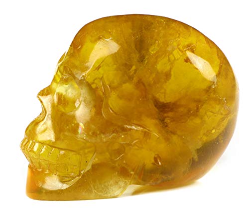 Skullis 2.0" Orange Fluorite Crystal Skull, Hand Carved Gemstone Fine Art Sculpture, Reiki Healing Stone Statue. z8