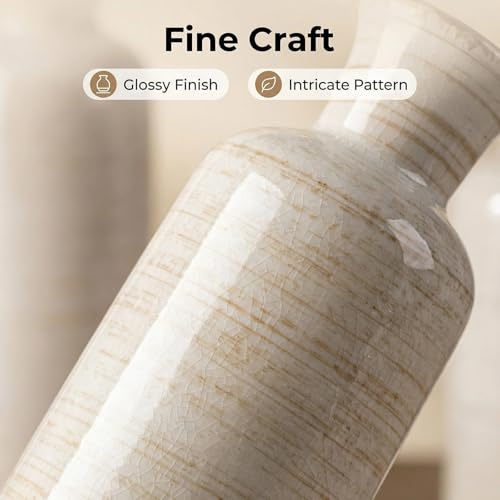 CwlwGO- Ceramic Rustic Vase 3 Piece Set,Small vase for Country Home Decoration,Modern Farmhouse Decor, Living Room Table Decoration, Bookcase, Fireplace and Entrance Decorations.(White) - color: Ivory