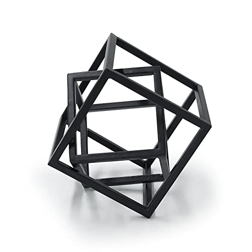 DreamsEden Small Geometric Sculpture, Metal Cube Decorative Ornaments Modern Home Decor Accent - color: Black Metal Geometric