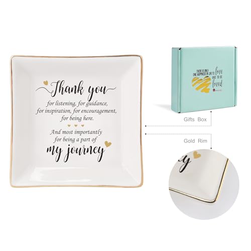 HOME SMILE Mother's Day Thank You Gifts for Women Friends Teacher Coworkers,Friends Ceramic Ring Jewelry Dish Tray Plate for Birthday Graduation Farewell -Thank You Being A Part of My Journey - style: Be Part of my Journey
