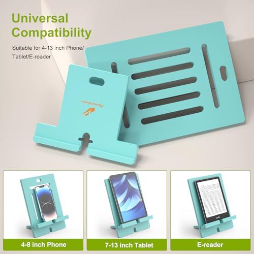Pezin & Hulin Bamboo Tablet Stand, Adjustable Wood Pad Holder, Desktop Cell Phone Stand Holder Dock Compatible with Tablet, E-Reader, and All Phone (Support to 4.7-13" Devices) - Teal - color: Large (Teal)