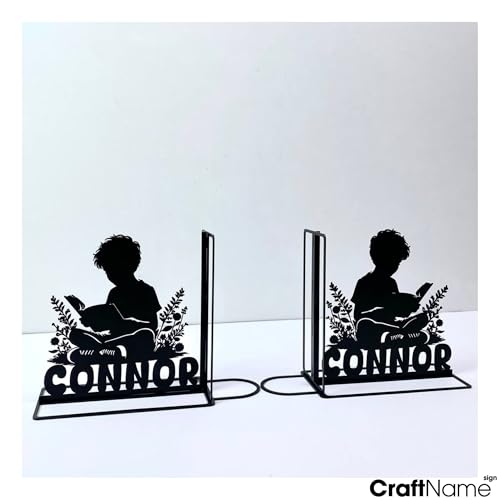 Custom Boy Reading Bookends for Shelves Decorative, Reading Book Shelf Holder, Reading Book Ends Metal Art, Book Stopper for Heavy Books - color: Design 08