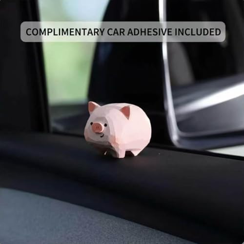 Cute Mini Wooden Pink Pig Figurine – Hand-Carved 1.6" Pig Statue for Car Dashboard & Desk Decor, Adorable Animal Wood Ornament, Gift for Pig Lovers - color: Pink Pig