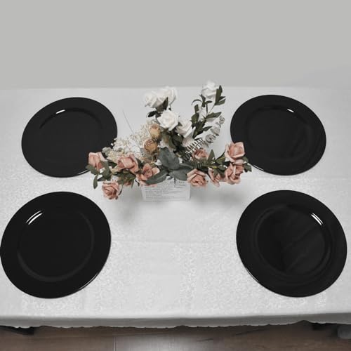 13inch Round Plastic Charger Plates,Set of 8,Charger Plates for Dinner,Wedding,Party,Event Decoration. (Metallic Black) … - color: Metallic Black