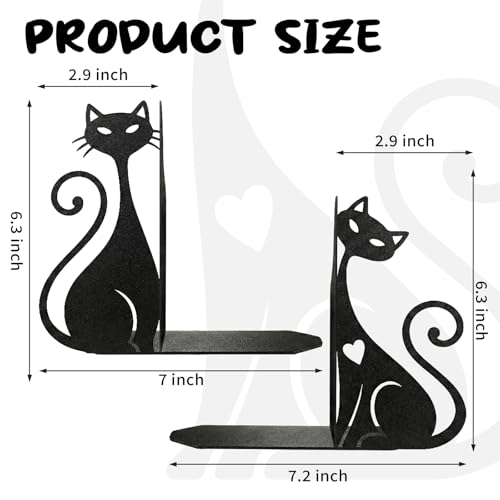 Atomic Cat Metal Bookends Set of 2 Cute Book Ends for Shelves Bookshelf Decorative Objects Home Office Desk Bookshelf Decor Gift for Cat Lovers and Reading Enthusiasts (Black) - color: Black Atomic Cat