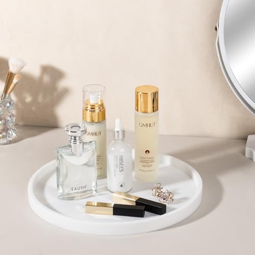 Silicone Bathroom Tray Round Vanity Tray Decorative Soap Holder Kitchen Countertop Organizer Coffee Table Decor for Candle, Perfume, Plant, 12 Inch, White - color: White, size: 12"