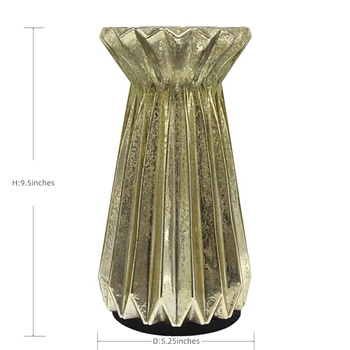 Home Decor, Mercury Glass Pillar Candle Pedestal Holders with 10 Led Lights, Lighted up Candle Holder for Pillar Candle, Candlestick Holders with Timer for Wedding Home Dining Table Xmas (Gold) - color: Gold