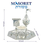 Nickel Havdalah Set with Jerusalem Theme – Set 4 Parts, Kiddush Cup, Havdalah Candle Holder, Besamim Spices Holder and Plate - color: Nickel Havdalah 9.2 Inch