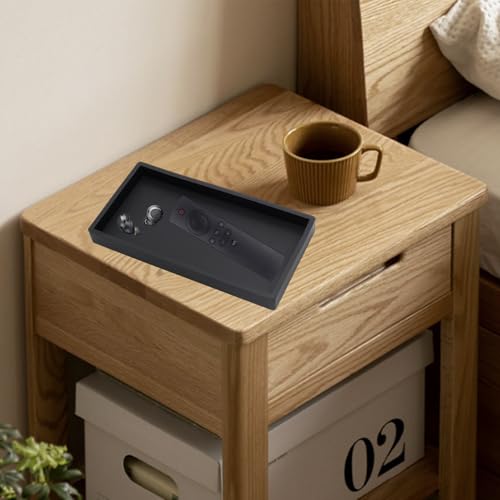 8 Inch Black Bathroom Tray for Counter Silicone Vanity Perfume Soap Dispenser Decorative Tray - color: Black