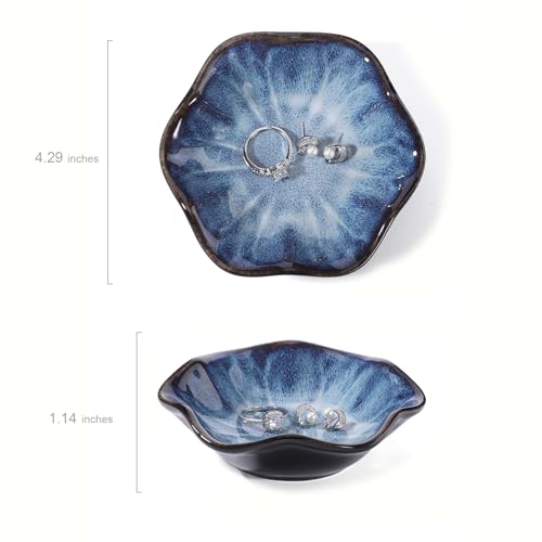 Blue Lotus Leaf Shape Ring Jewelry Dish Holder,Small Trinket Jewelry Tray,Decorative Jewelry Plate Bowl,Key Bowl,Mothers Day Birthday Engegament Gifts for Women Mom Friends,Ceramic - color: Lotus Blue