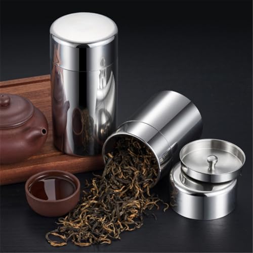 Tyenaza Tea Canister, Double Seal Stainless Steel Tea Tin Canister with Airtight Double Lids for Loose Tea Coffee Candy Herbs and Spices Storage(l) - size: l