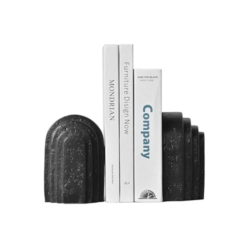 Decorative Bookends for Shelves, Set of 2 Book Ends for Heavy Books, Layered Arch Design Black Bookend - color: Black