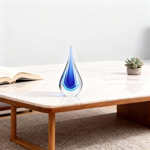 DOVDOV Blown Glass Sculpture, Blue Glass Art Collectible Statue, Unique Teardrop Ornament, Suitable for Office, Bookshelf, Dressing Table, Living Room Coffee Table, or Mantelpiece Display. - color: B