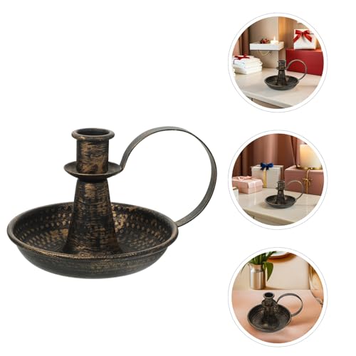 Healifty Retro Iron Taper Candle Holder - Candlestick Holders Candlelight Stand for Farmhouse Decor Home Wedding Party Table Decoration Bronze L - size: 15.00X12.00X10.00CM