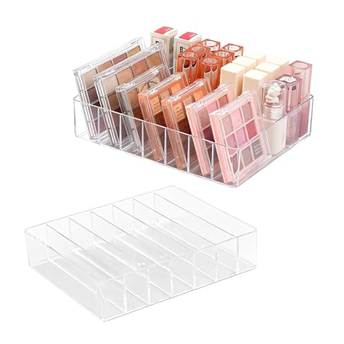 2 Pack Makeup Organizer for Eyeshadow Palette and Lipstick Organizer, 7 Section Divided Makeup Palette Organizer for Lipstick Highlighter, Skincare Cosmetic Display Cases for Bathroom - style: 2-Pack