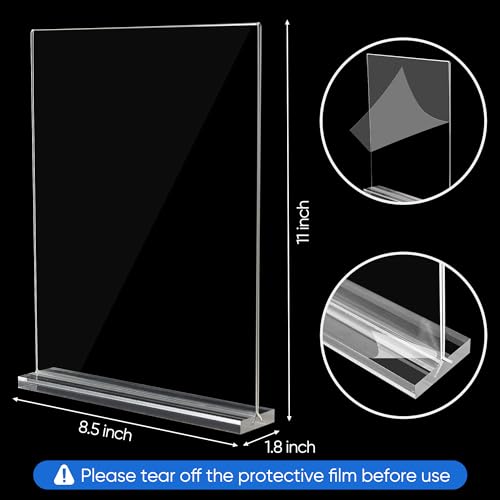 acrylic sign holder 8.5 x 11 Paper Stand 10 Pack Clear Double Side T Shape Acrylic Table Signs for Displaying, Flyer Holder Paper Card Holder for Office Business Store Mall Restaurants