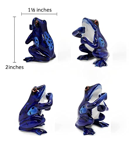 2" Dark Blue Frog On 4" Wide Lotus Leaf Ceramic Incense Stick Holder Artistic Collectible Figurine for Adult Collectors Interior Accent Gift Handcrafted Porcelain Home Room Decor