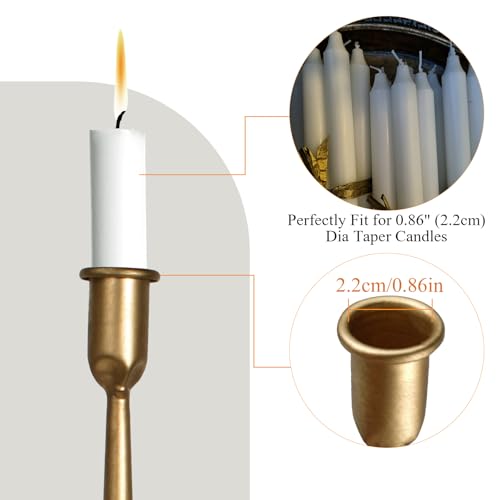 Set of 3 Taper Candle Holders, Cast Iron Candlestick Holders Tall for Wedding, Dining Table, Halloween & Fall Decor, Home Decoration (Gold, 12" 14" 15.5") - color: Gold