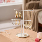 White Jewelry Holder Stand with Ceramic Tray: Small Hanging Necklace Organizer Tree for Earrings, Bracelets, Rings – Jewelry Display Hanger for Women & Girls, White - color: white tray white bar