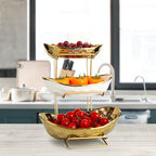 YYW 3 Tier Fruit Bowl for Kitchen Counter, White Gold Ceramic Fruit Stand for Countertop, Home Fruit Rack with Holder, Vegetable Bowl Snacks Nuts Bread Candy Storage (Gold) - color: Gold
