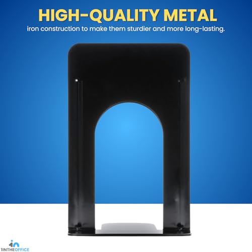 1InTheOffice Black Metal Bookends, 4/Pack - 8 1/4" x 5 7/8" x 9" Heavy Duty