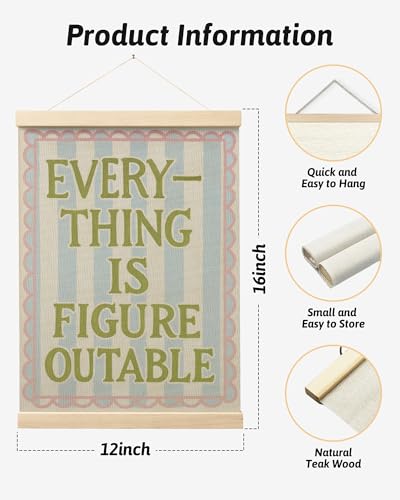 FGFK Everything Is Figureoutable Wall Art Poster Hanger Frame, Motivational Office Decor, Dopamine Positive Affirmations Canvas Prints Framed Wall Decor for Girls Bedroom College Dorm, 12x16 Inch - color: Girly Pink and blue