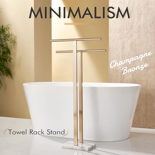 KOKOSIRI Standing Towel Rack for Bathroom Floor 2-Tier Towel Holder Free Stand with Heavy Marble Base Thicken Steady Champagne Bronze Stainless Steel THS0005-CPG - color: Champagne Bronze
