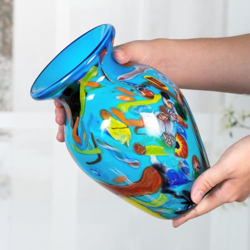 KAMMAK Colored Glass Vase, Beautiful Hand Blown Decorative Vase, Modern Art Vase for Flower Mantle Dining Table Centerpiece, Entryway Living Room Wedding Decoration (JG2064) - style: JG02064
