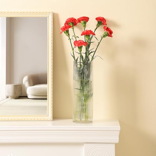 Clear Glass Vase, Glass Flower Vase, Ribbed Glass Vase, Clear Vase, Tall Cylinder Glass Vases for Centerpieces, Living Room, Dining Table, Office, Wedding, Bookshelf Decoration, 12 Inches - color: Clear, size: 12''
