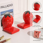 Novelty Strawberry Cute Bokends for Shelves Decorative. Book Ends for Heavy Books.Ceramic Book Holder Stopper for Home Office Desk Bookshelf Decoration.