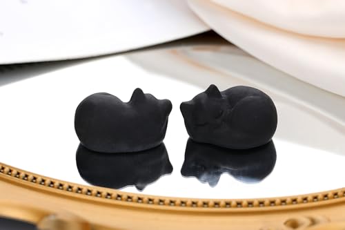 QINJIEJIE Black Obsidian Cat Crystals Decor Matt Sleeping Cat Statue Hand Carved Stone Figurine Decor Gifts Polished Cute Gemstones Office Room Home Desk Lucky Decoration for Women Men - color: H-black-matt Obsidian, size: 1.5 inches