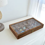 MOOCA Wooden Jewelry Display and Beads Display Storage Case with Tempered Glass Lid , 18 Compartments, 15" W x 8 3/8" L x 2 1/8" H, Brown Color - color: Brown