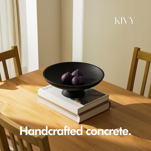 KIVY Concrete Fruit Bowl for Kitchen Counter - Large Decorative Bowl for Home Decor - Modern Key Bowl for Entryway Table - Pedestal Bowl - Fruit Basket for Home Decor - Black Fruit Bowl Decor - color: Black, style: Pedestal