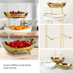 YYW 3 Tier Fruit Bowl for Kitchen Counter, White Gold Ceramic Fruit Stand for Countertop, Home Fruit Rack with Holder, Vegetable Bowl Snacks Nuts Bread Candy Storage (Gold) - color: Gold