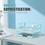 DALTACK 3 Tier Paper Organizer with Handle, Mesh Metal Desk Organizer with Sliding Paper Trays for Letter/A4 Paper, Mail, Bills & Folders, Blue - color: Blue
