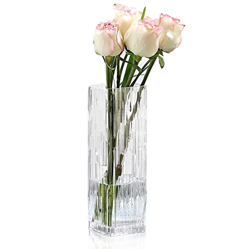 Modern Minimalist Glass Square Vase, Crystal Glass Vase, White - color: White