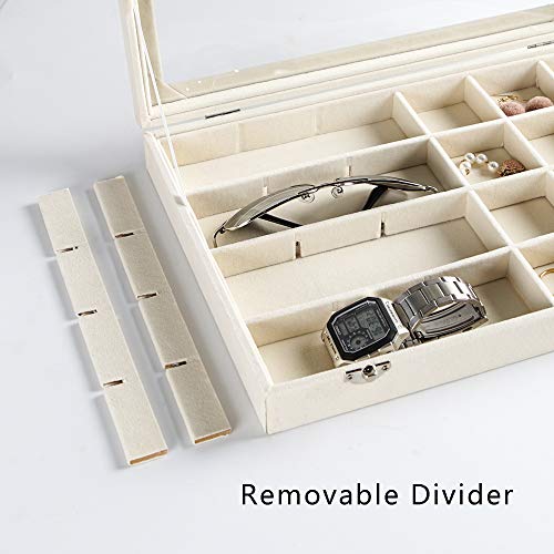Frebeauty 24 Grid Earring Holder Organizer Tray, Jewelry Organizers and Storage for Drawer,Velvet Jewelry Display Storage for Earrings,Rings,Studs,10.5 x 6.5 x 1.2 Inches Gift for Women (Beige) - color: Beige, size: 24 Slots