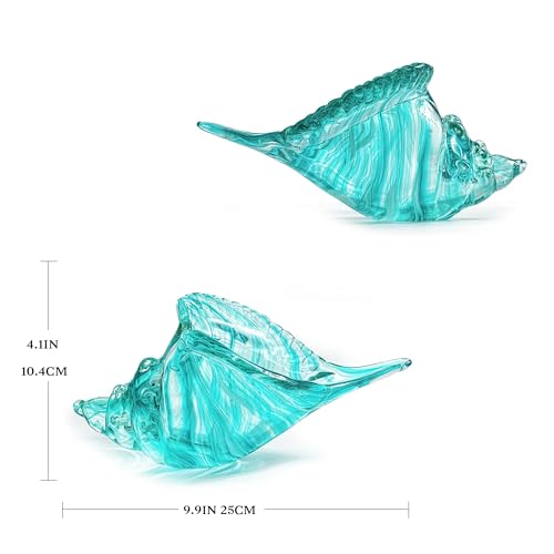 QFkris 9.9" Hand Blown Glass Conch Seashell Figurine Home Decor Art Glass Sea Shell Sculpture - color: Aquamarine