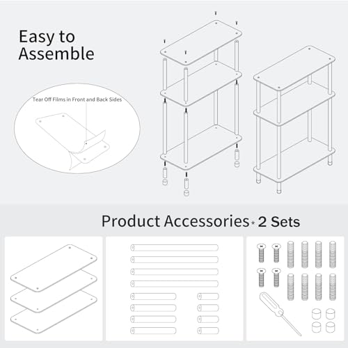 Clear Acrylic Narrow Side Table Set of 2 for Small Spaces, 15.75" L x 7.87" W x 24.6" H, 3 Tier Rectangle Slim End Table Nightstand, Small Bedside Table for Bedroom, Bathroom, Living Room - size: 3 Tier 2-Pack